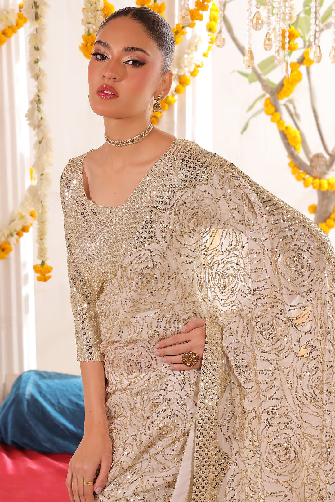 Floral Sequins Chiffon Saree | SHENDI | SR202381