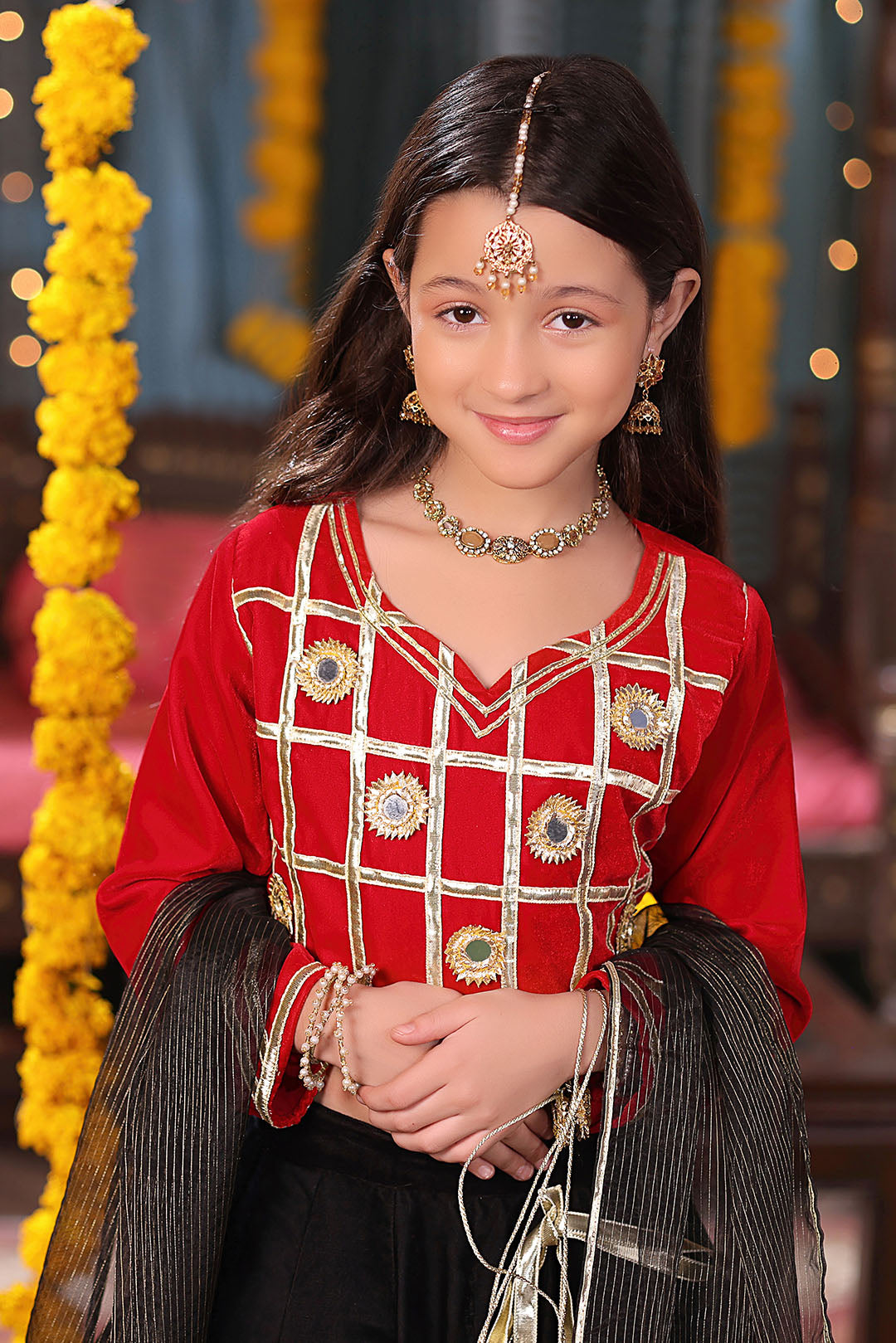 Gotta Mirror Work Velvet Lehenga Choli | SHENDI | L3276