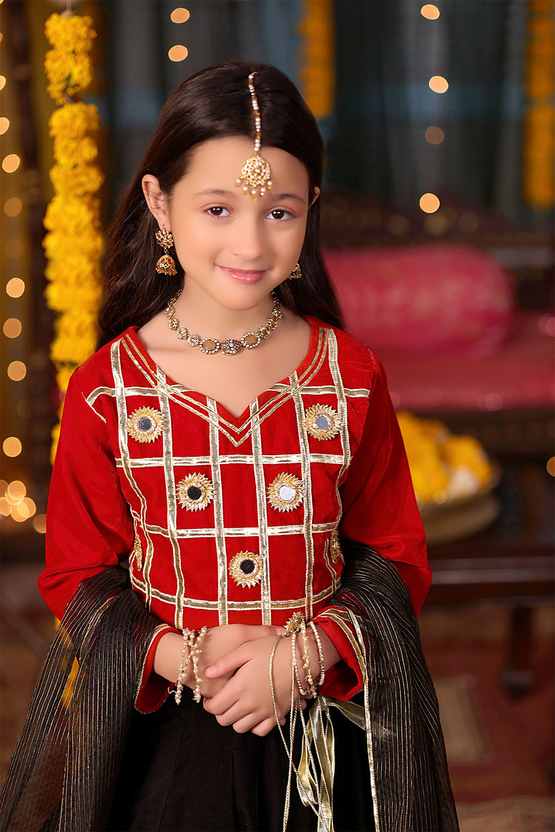 Gotta Mirror Work Velvet Lehenga Choli | SHENDI | L3276