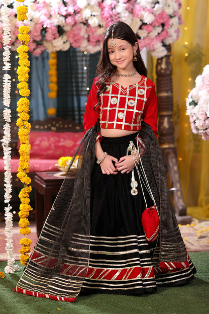 Gotta Mirror Work Velvet Lehenga Choli | SHENDI | L3276