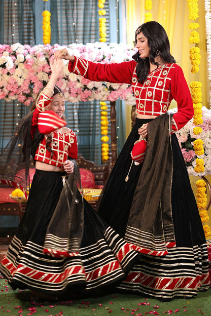 Gotta Mirror Work Velvet Lehenga Choli | SHENDI | L3276