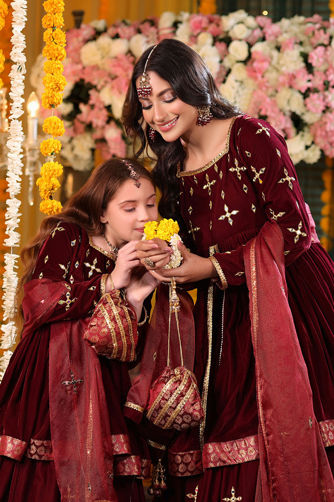 SANA'S red embroidered velvet lehenga Pakistan occasion wear