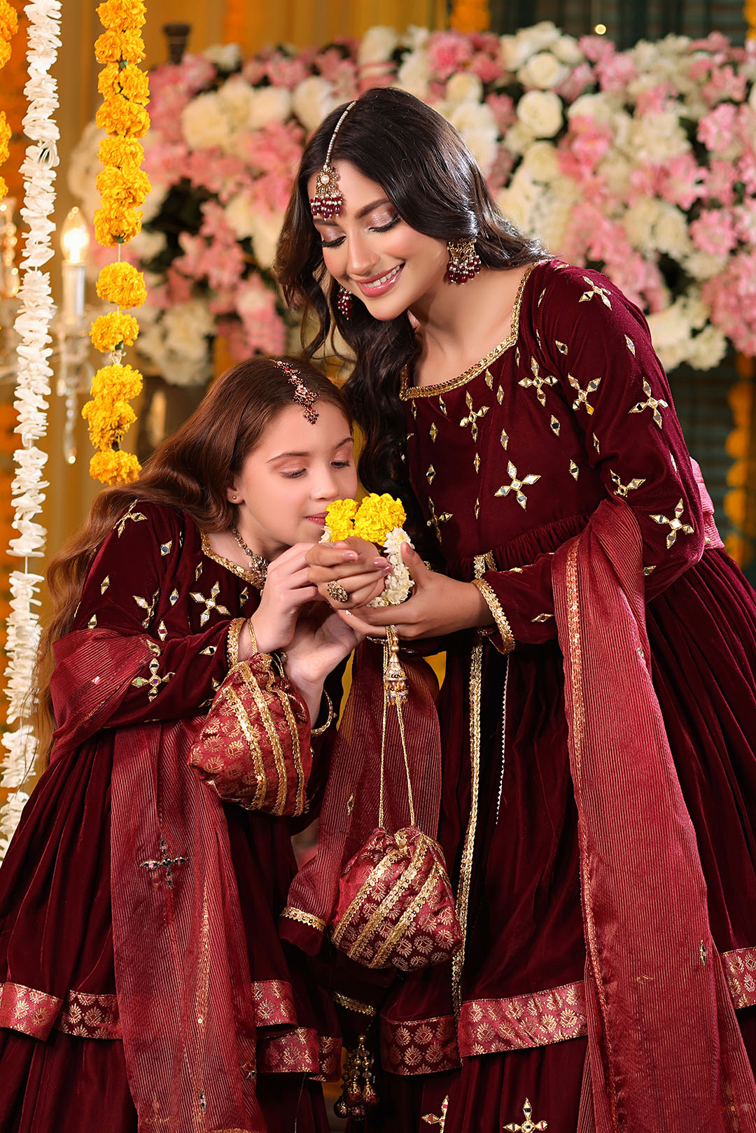 SANA'S red embroidered velvet lehenga Pakistan occasion wear