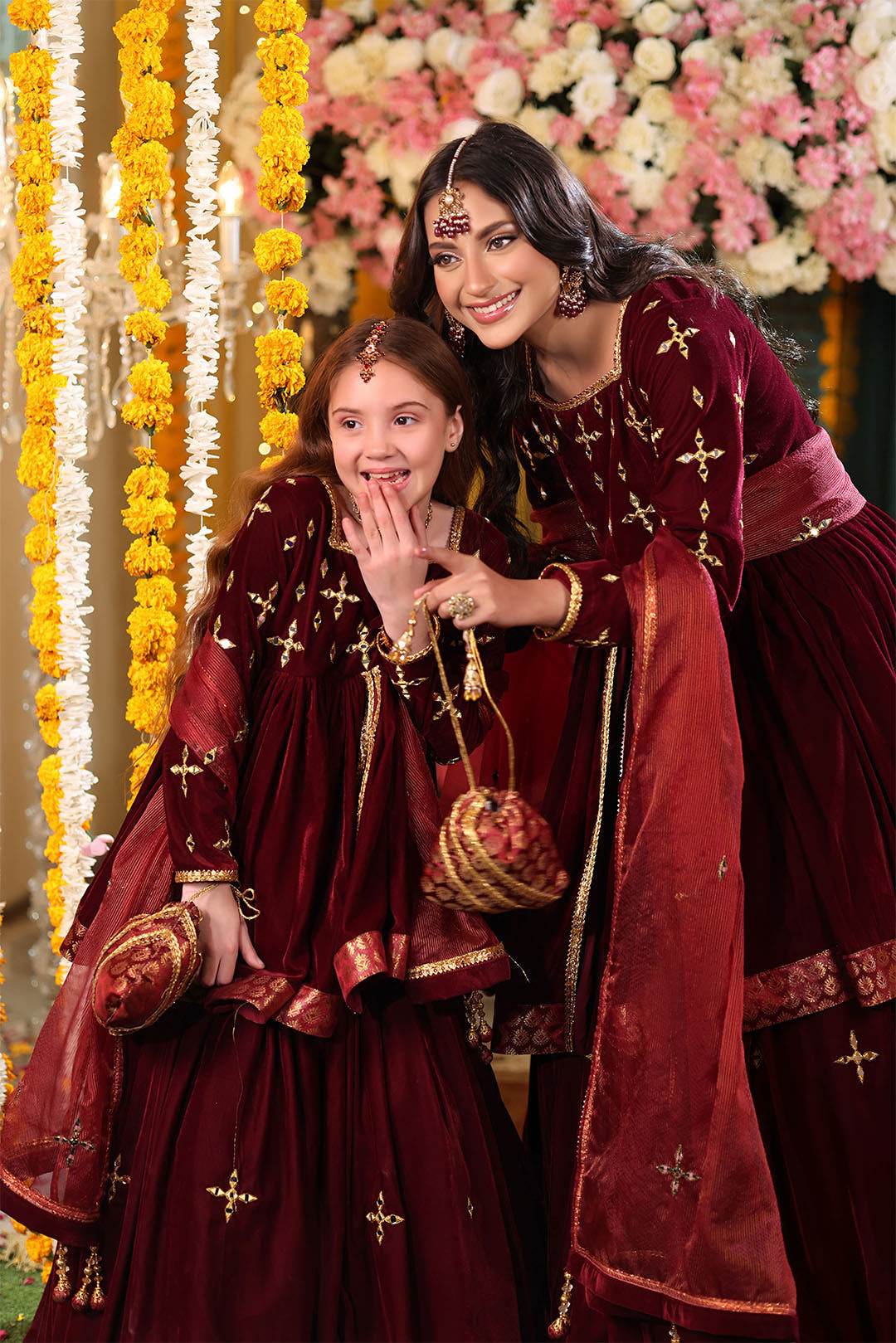 SANA'S red embroidered velvet lehenga Pakistan occasion wear