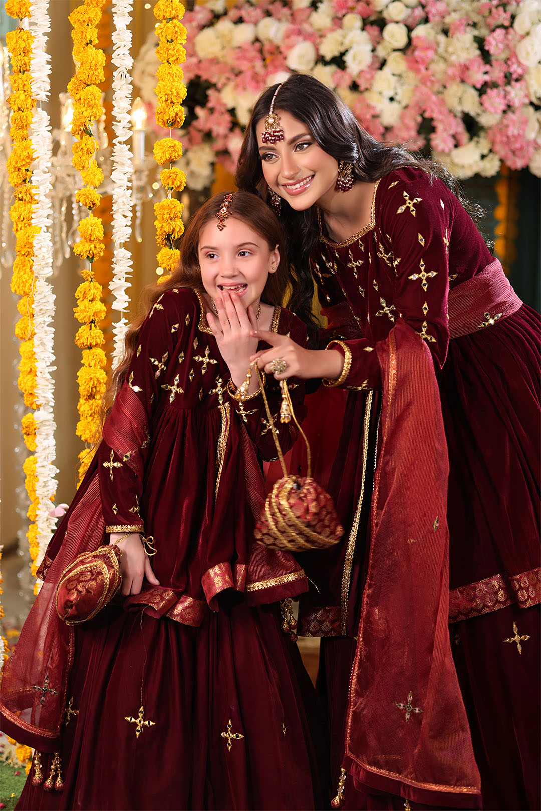 SANA'S red embroidered velvet lehenga Pakistan occasion wear