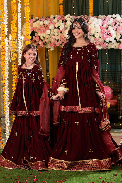 Mirror Embroidered Peplum Style Velvet Lehenga | SHENDI | L123279