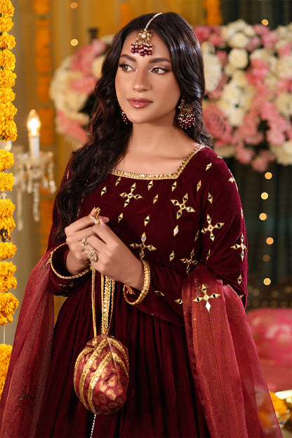 Mirror Embroidered Peplum Style Velvet Lehenga | SHENDI | L123279