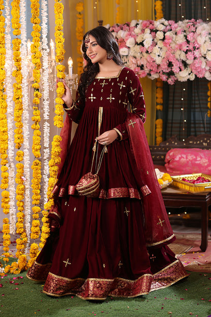 Mirror Embroidered Peplum Style Velvet Lehenga | SHENDI | L123279