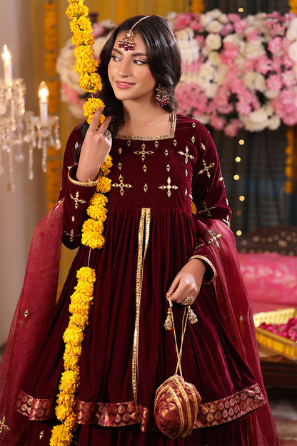 Mirror Embroidered Peplum Style Velvet Lehenga | SHENDI | L123279