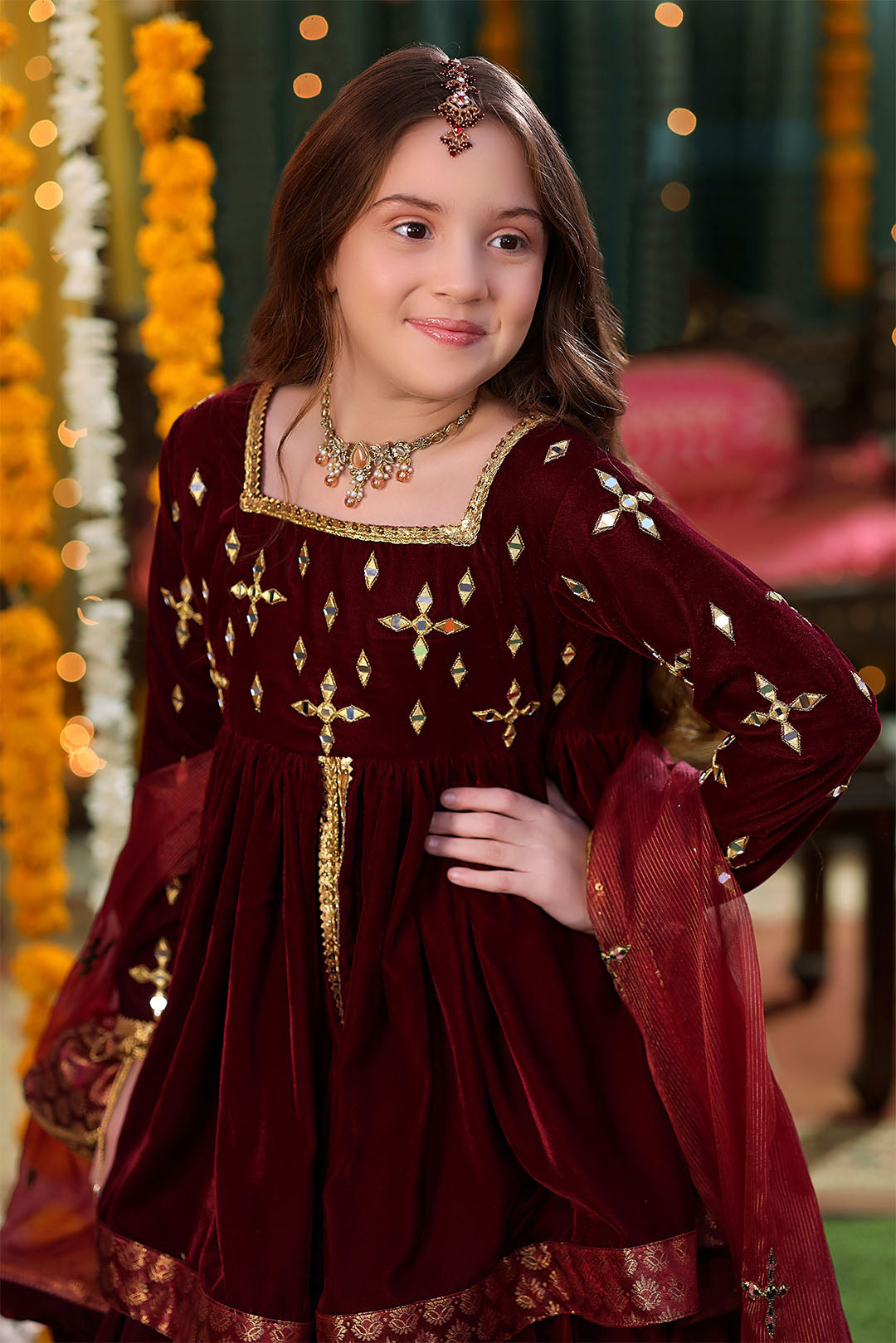 Mirror Embroidered Peplum Style Velvet Lehenga | SHENDI | L3279