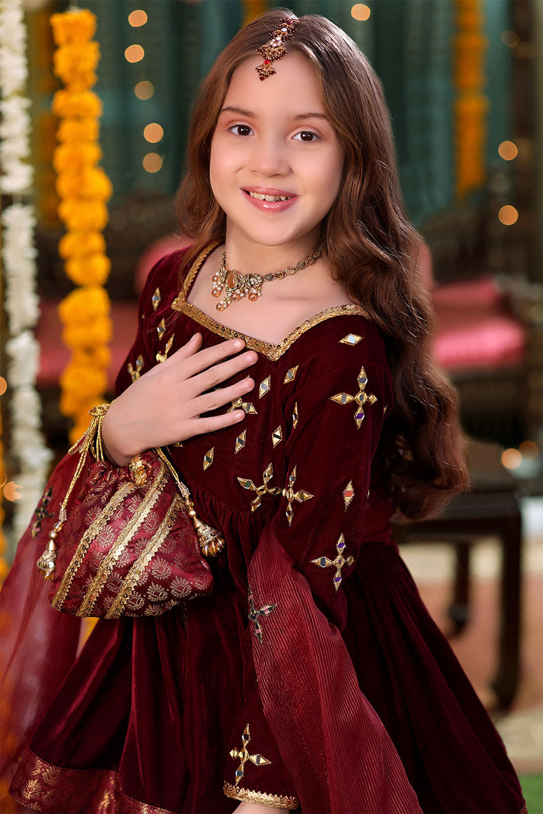 SANA'S red embroidered velvet lehenga Pakistan occasion wear