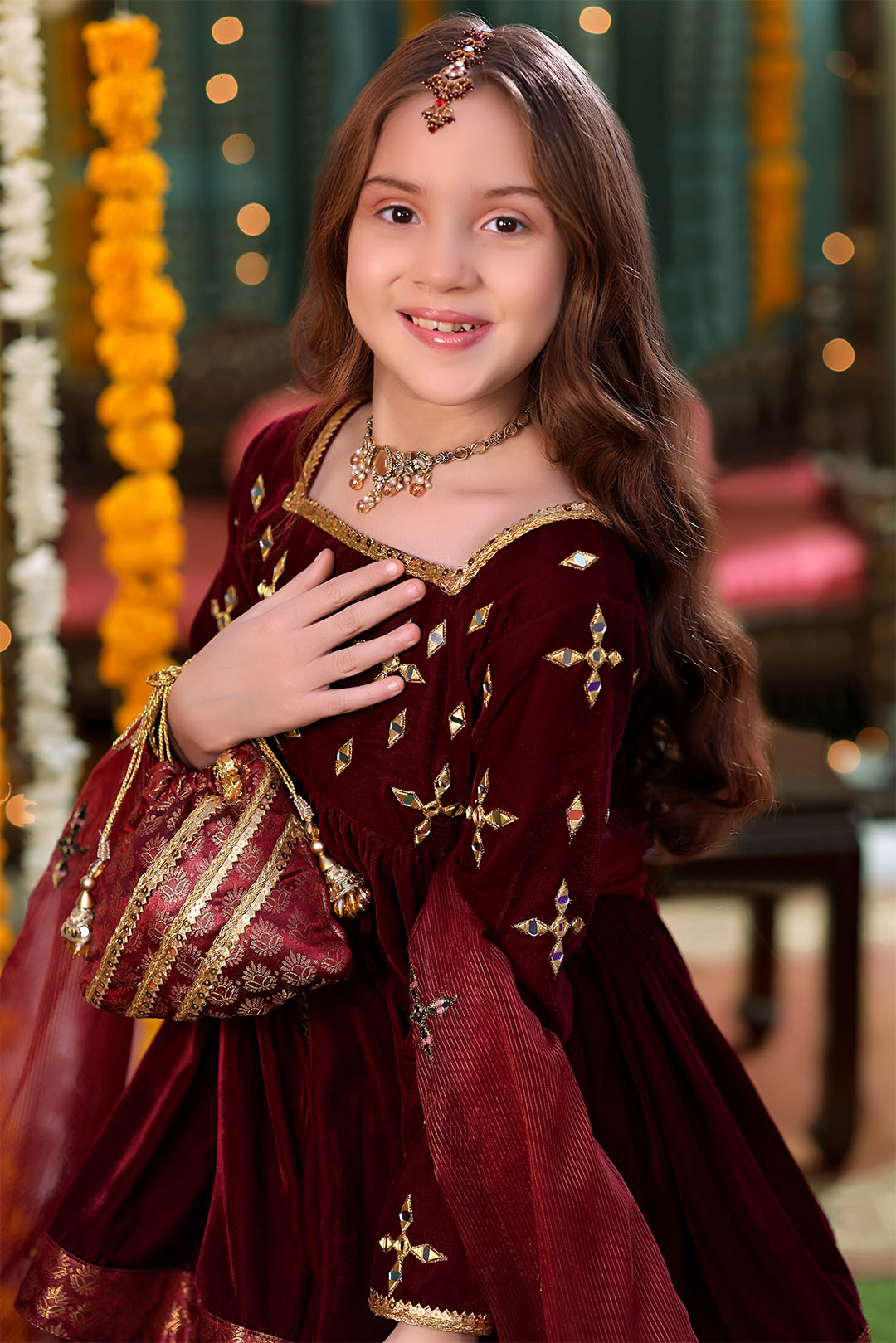 SANA'S red embroidered velvet lehenga Pakistan occasion wear