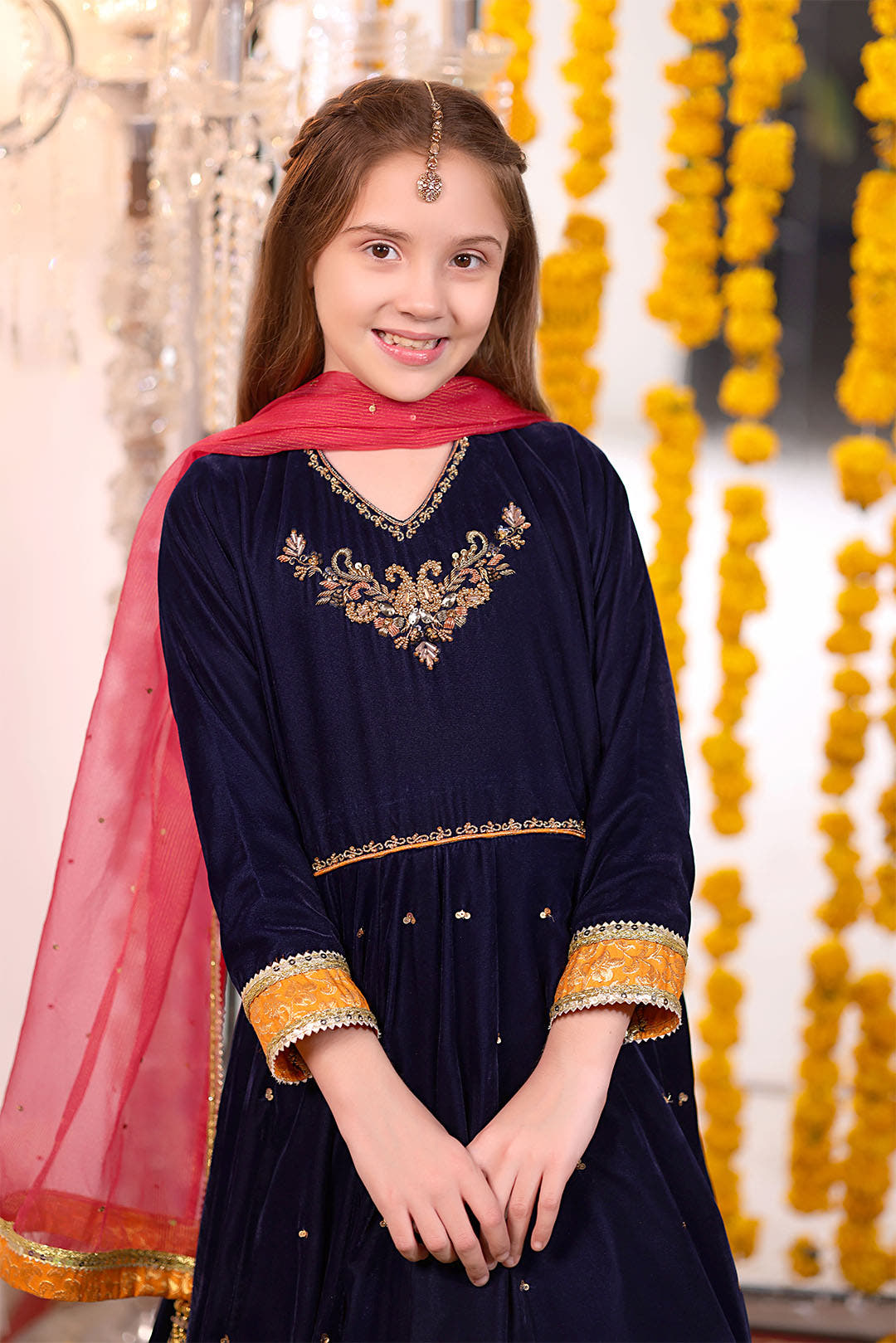 SANA'S red embroidered velvet maxi dress Pakistan occasion wear