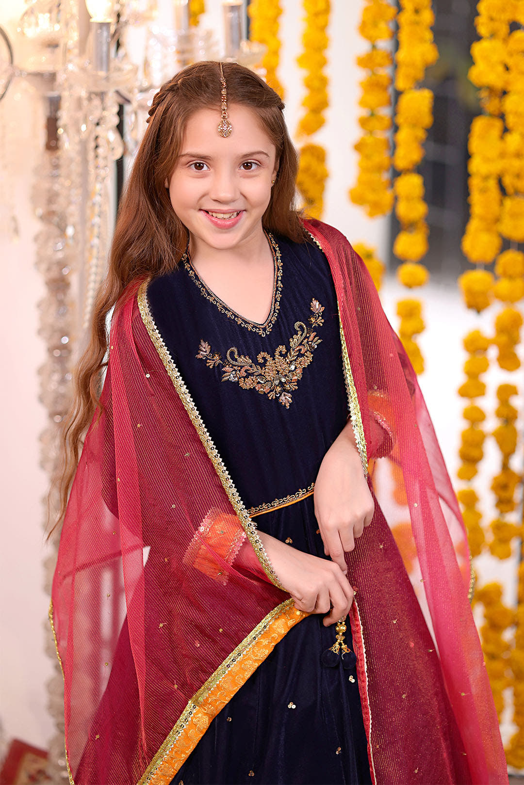 SANA'S red embroidered velvet maxi dress Pakistan occasion wear