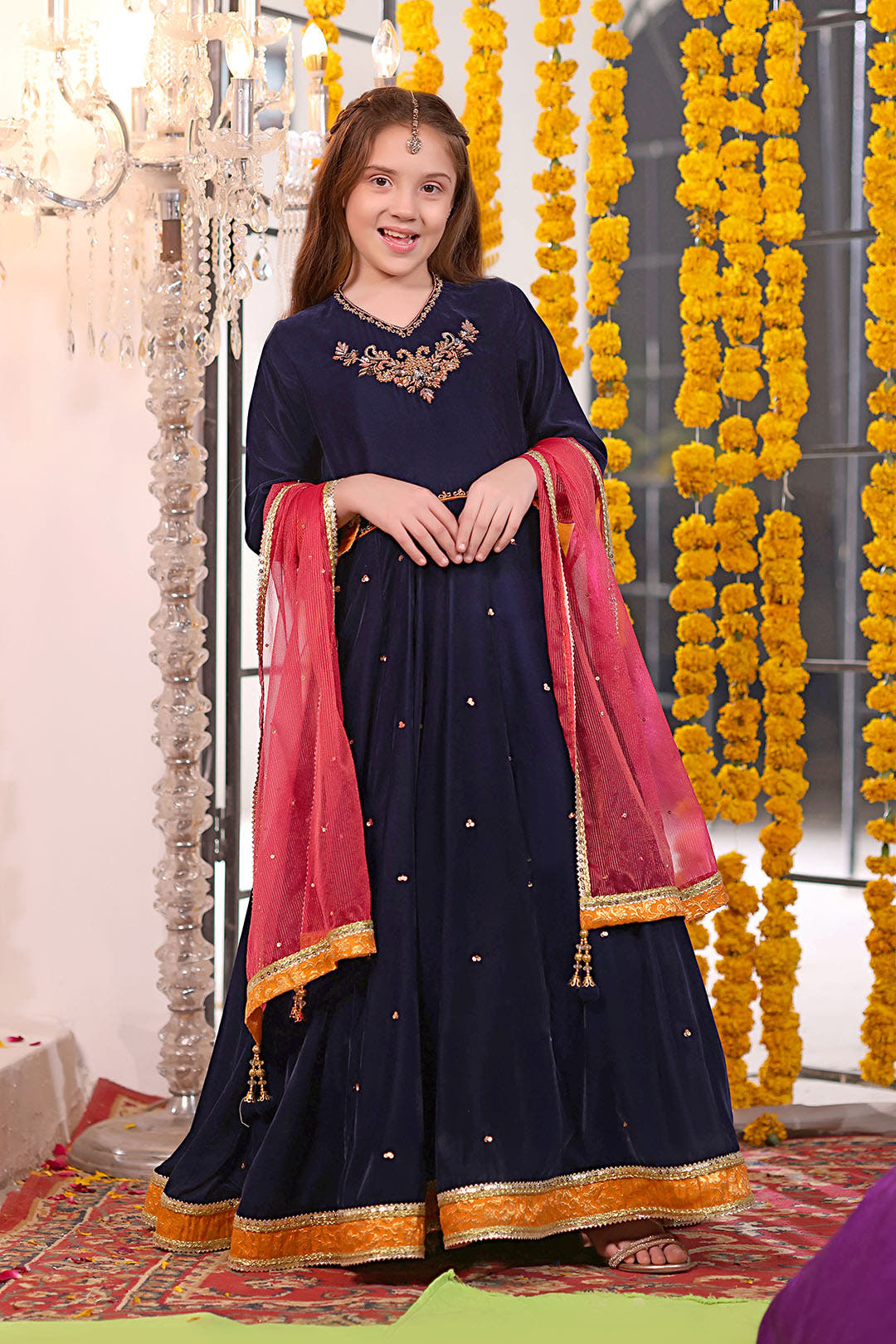 SANA'S red embroidered velvet maxi dress Pakistan occasion wear