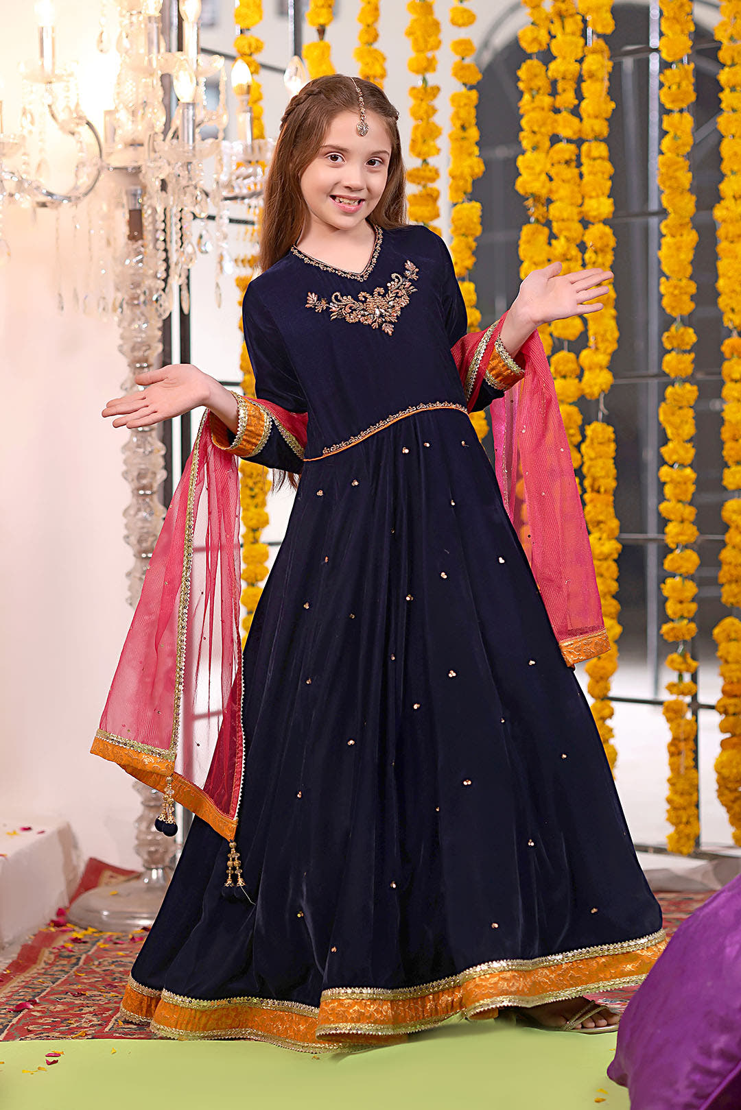 SANA'S red embroidered velvet maxi dress Pakistan occasion wear