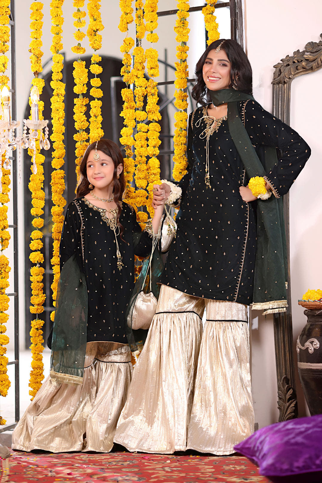 SANA'S red embroidered velvet gharara suit Pakistan occasion wear