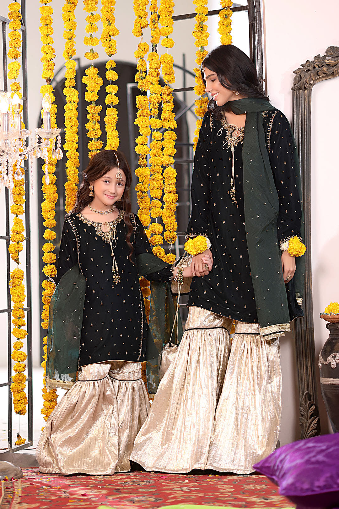 SANA'S red embroidered velvet gharara suit Pakistan occasion wear