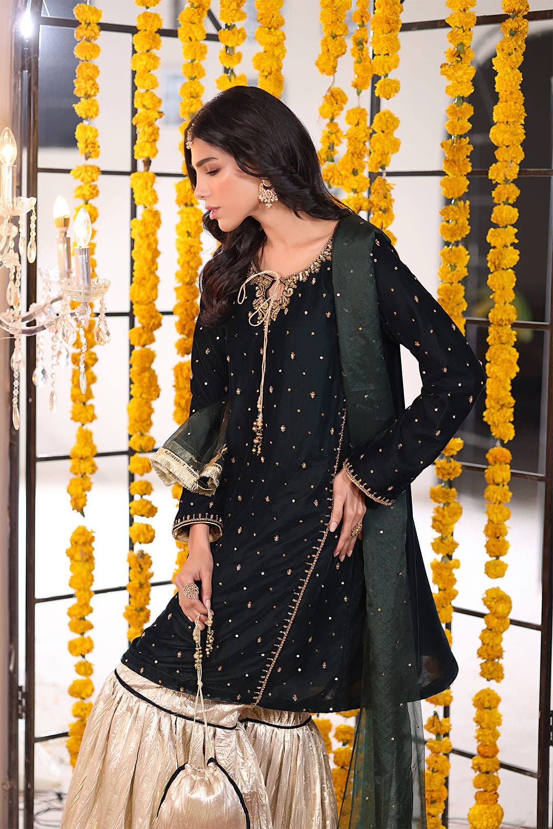 SANA'S red embroidered velvet gharara suit Pakistan occasion wear