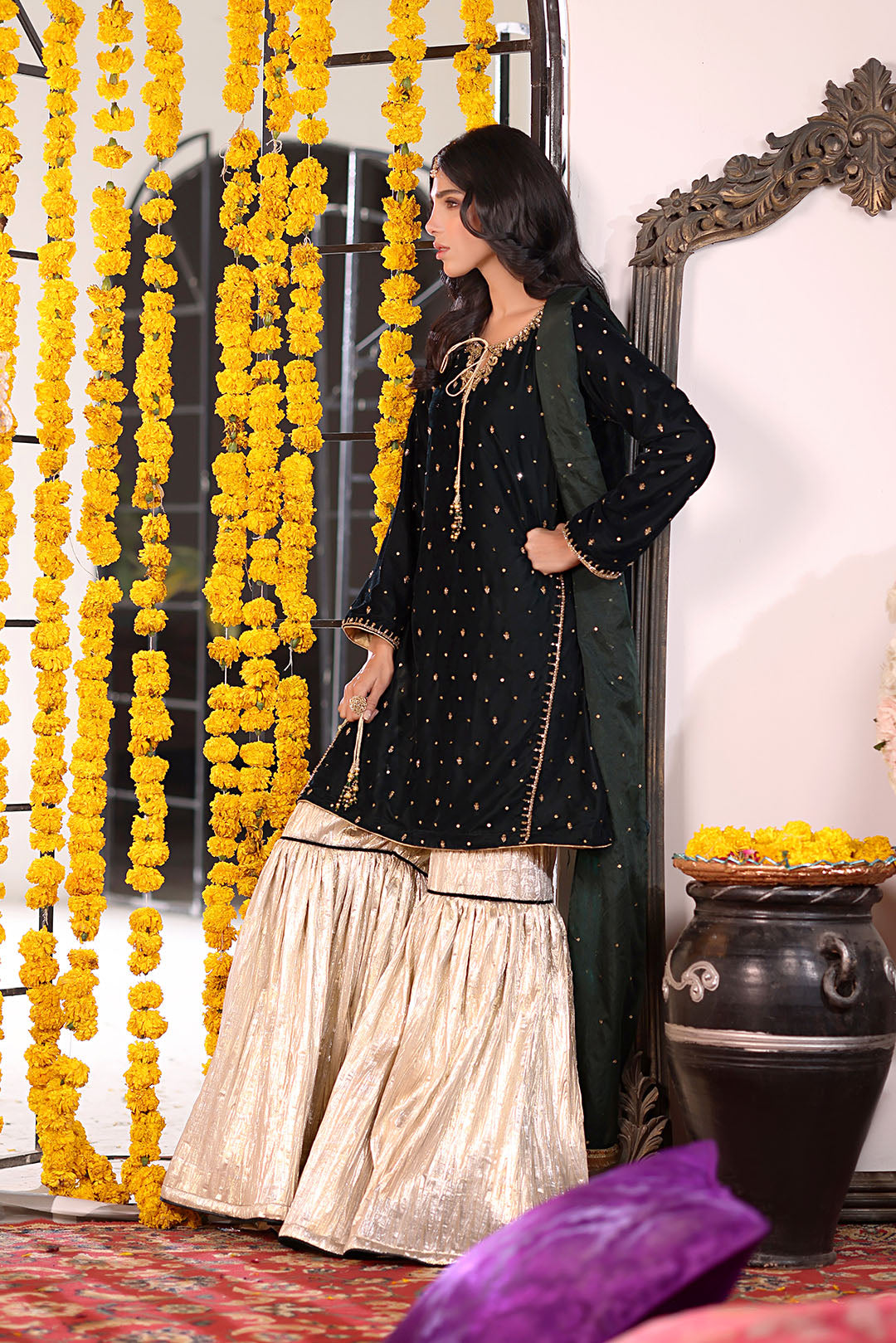 Handwork Embroidered Velvet Gharara Suit | SEHNDI | G123277