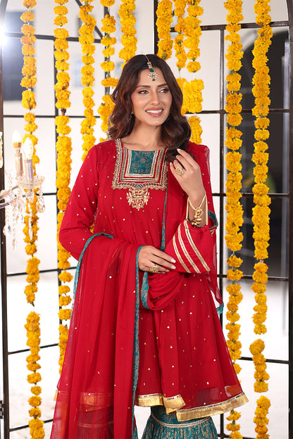 Handwork Embroidered Chiffon Gharara Suit | SHENDI | G123271