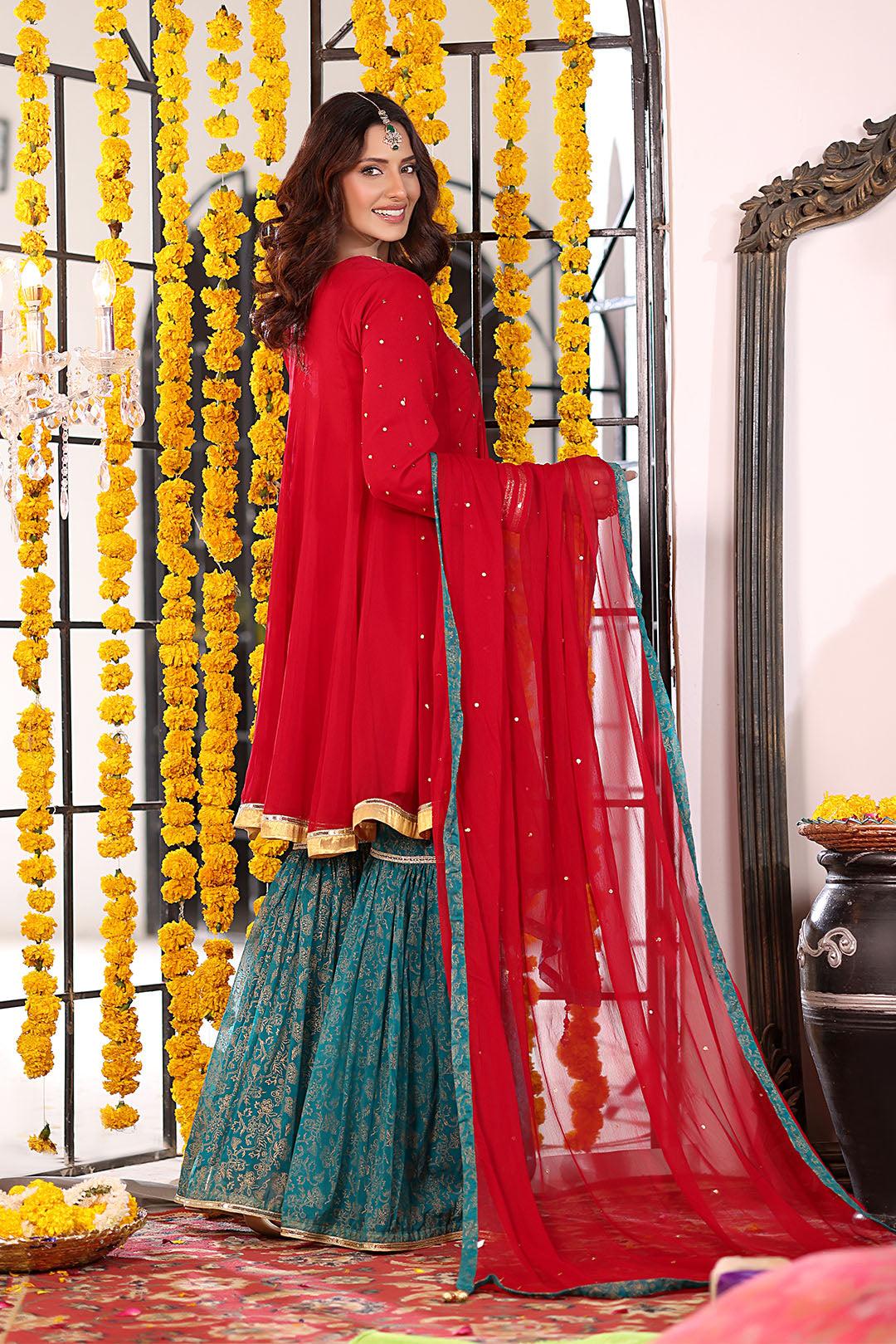 Handwork Embroidered Chiffon Gharara Suit | SHENDI | G123271