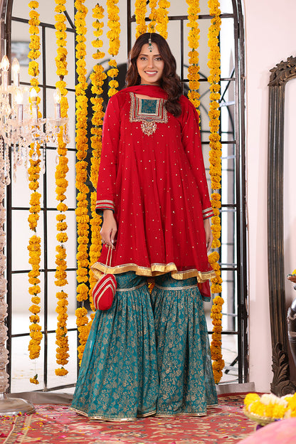 Handwork Embroidered Chiffon Gharara Suit | SHENDI | G123271