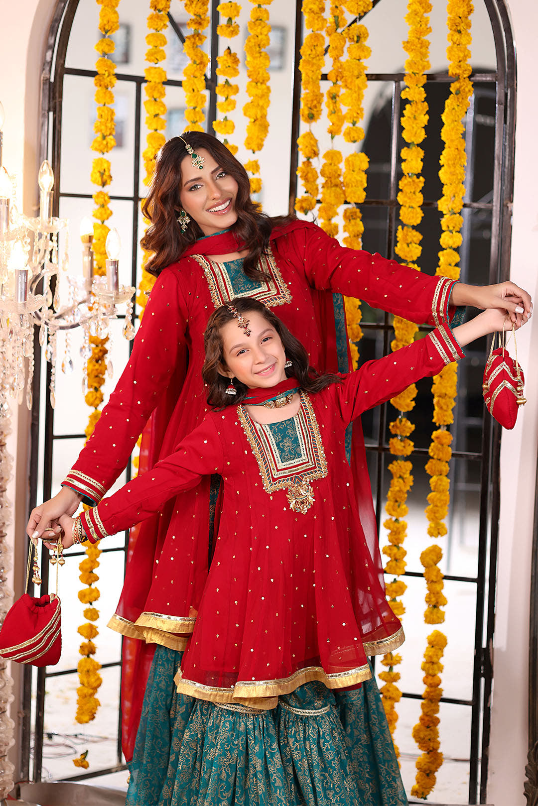 SANA'S red embroidered chiffon gharara suit Pakistan occasion wear