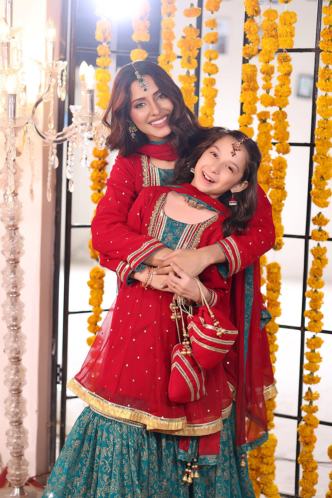 SANA'S red embroidered chiffon gharara suit Pakistan occasion wear