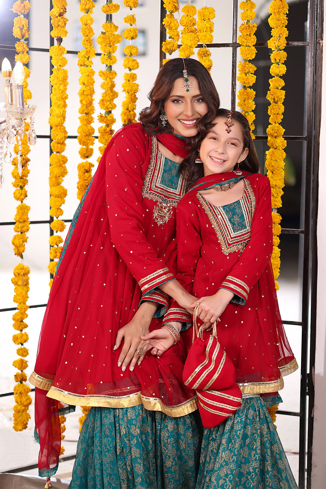 SANA'S red embroidered chiffon gharara suit Pakistan occasion wear