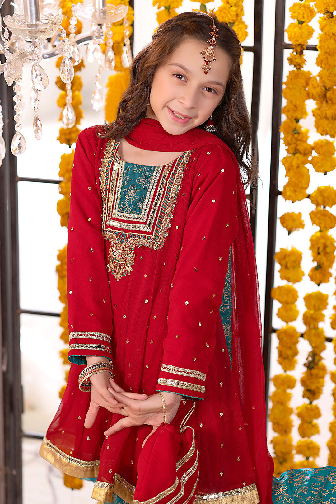 SANA'S red embroidered chiffon gharara suit Pakistan occasion wear