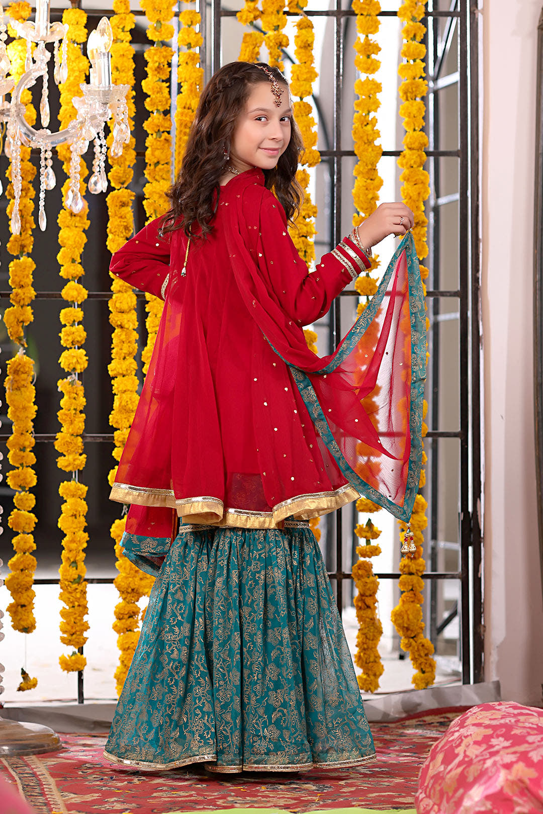 SANA'S red embroidered chiffon gharara suit Pakistan occasion wear