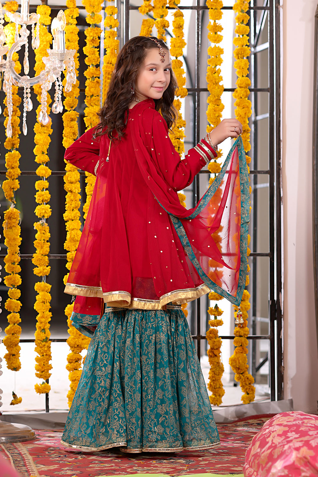 SANA'S red embroidered chiffon gharara suit Pakistan occasion wear