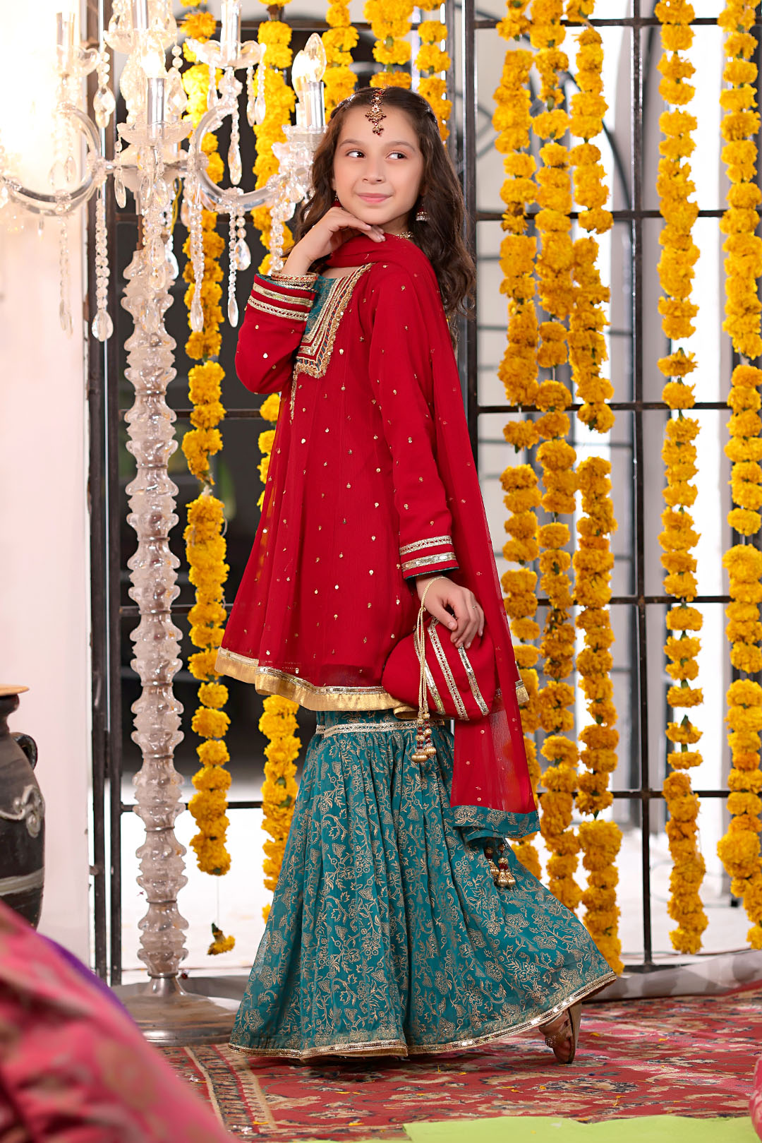 SANA'S red embroidered chiffon gharara suit Pakistan occasion wear