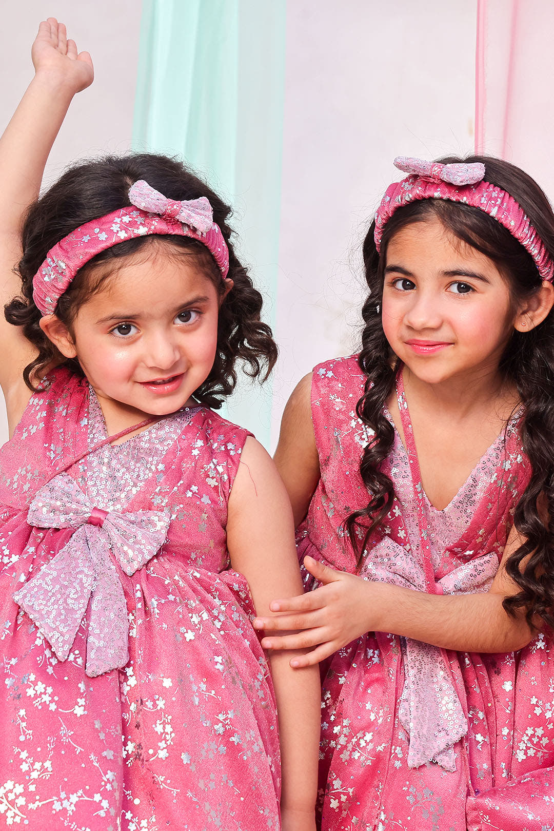 SANA'S pink printed net frock Pakistan Eid