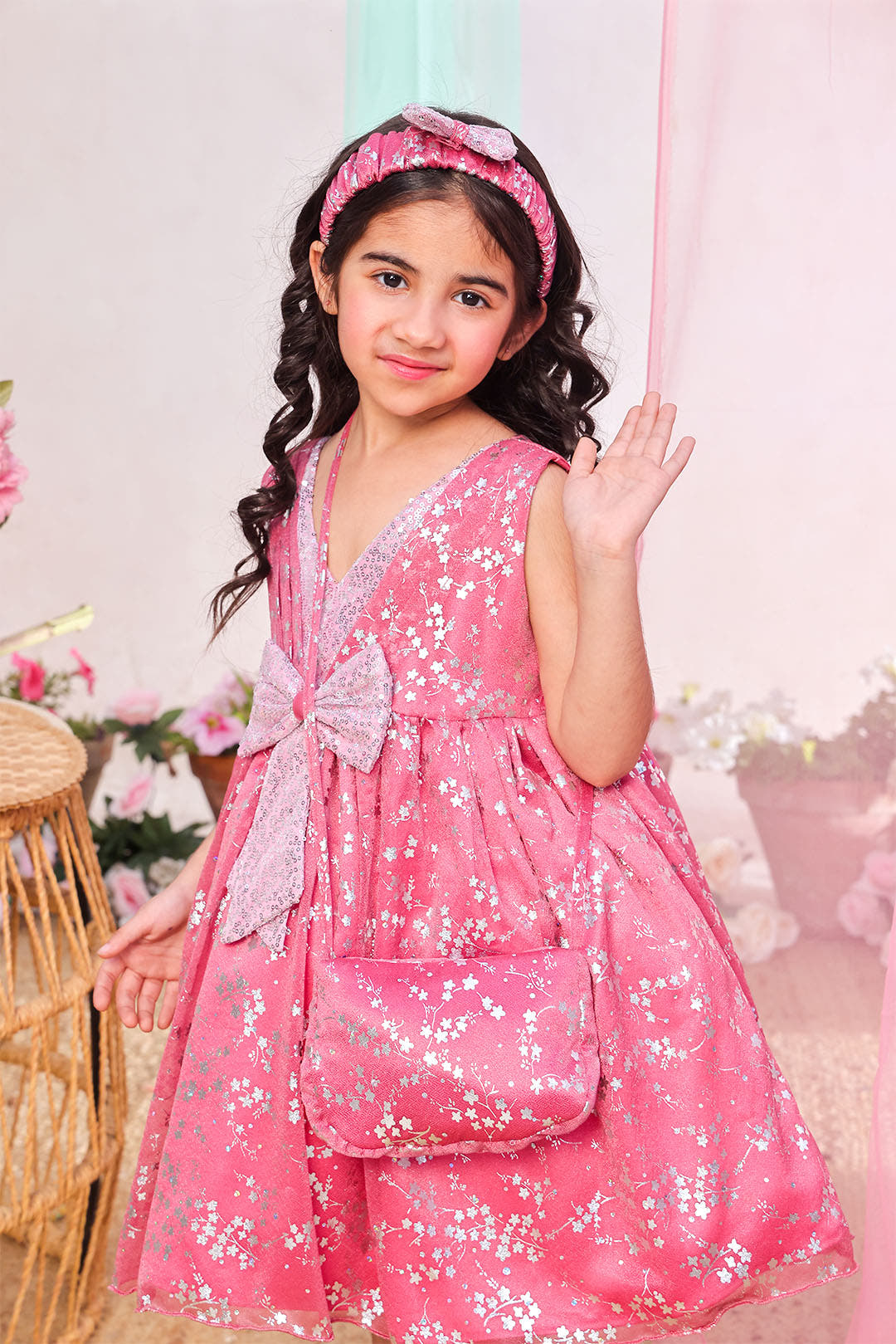 SANA'S pink printed net frock Pakistan Eid