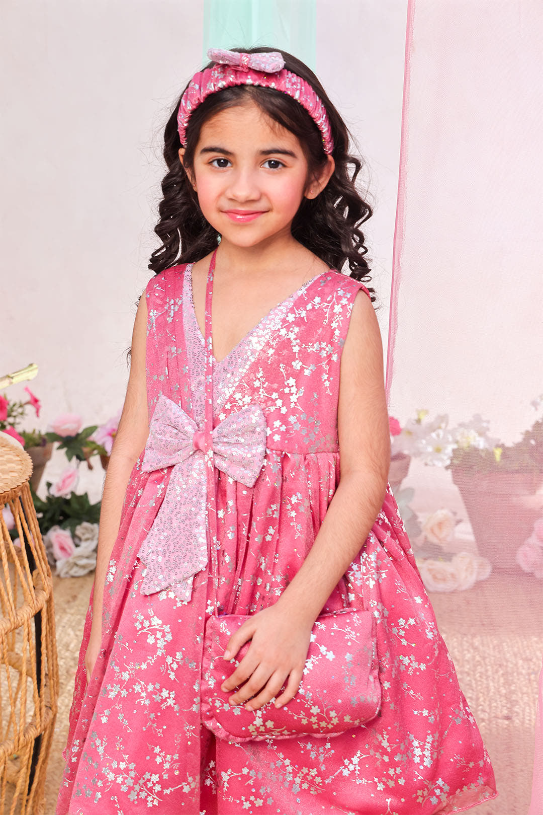 SANA'S pink printed net frock Pakistan Eid