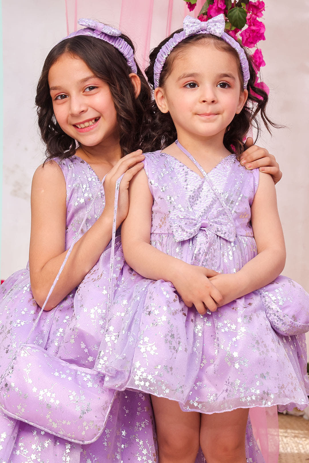 SANA'S purple printed net frock Pakistan Eid