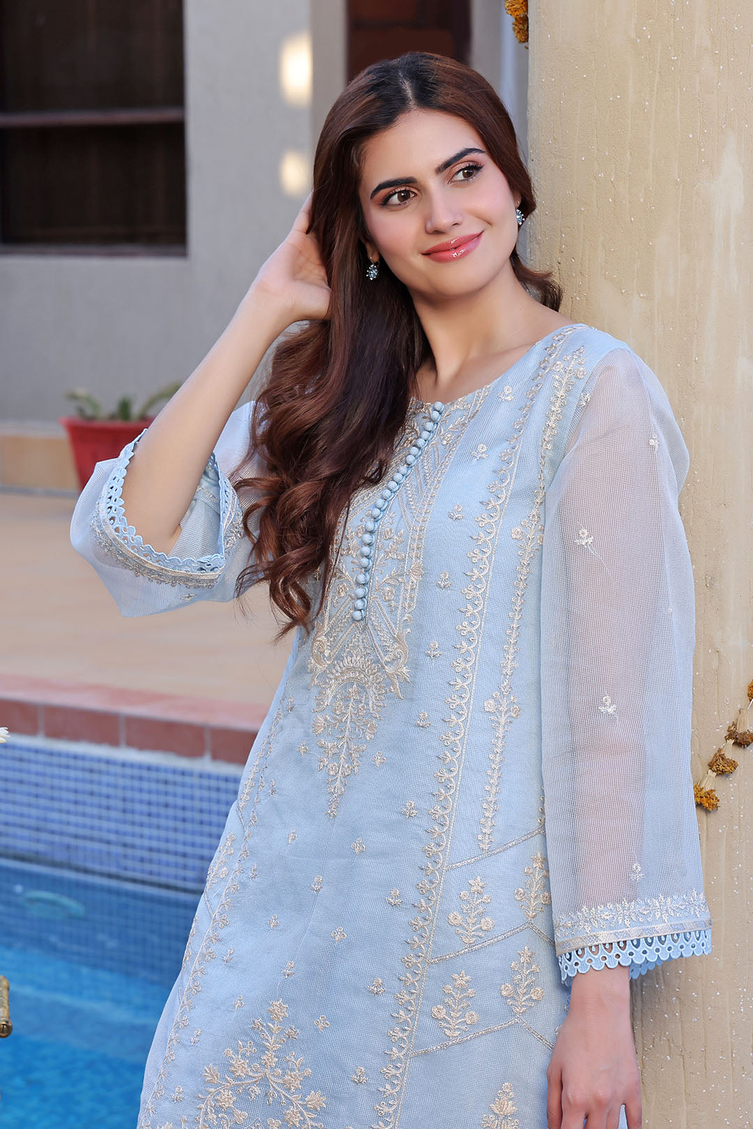Unstitched Embroidered Khaddi Net Suit | UN-S8002
