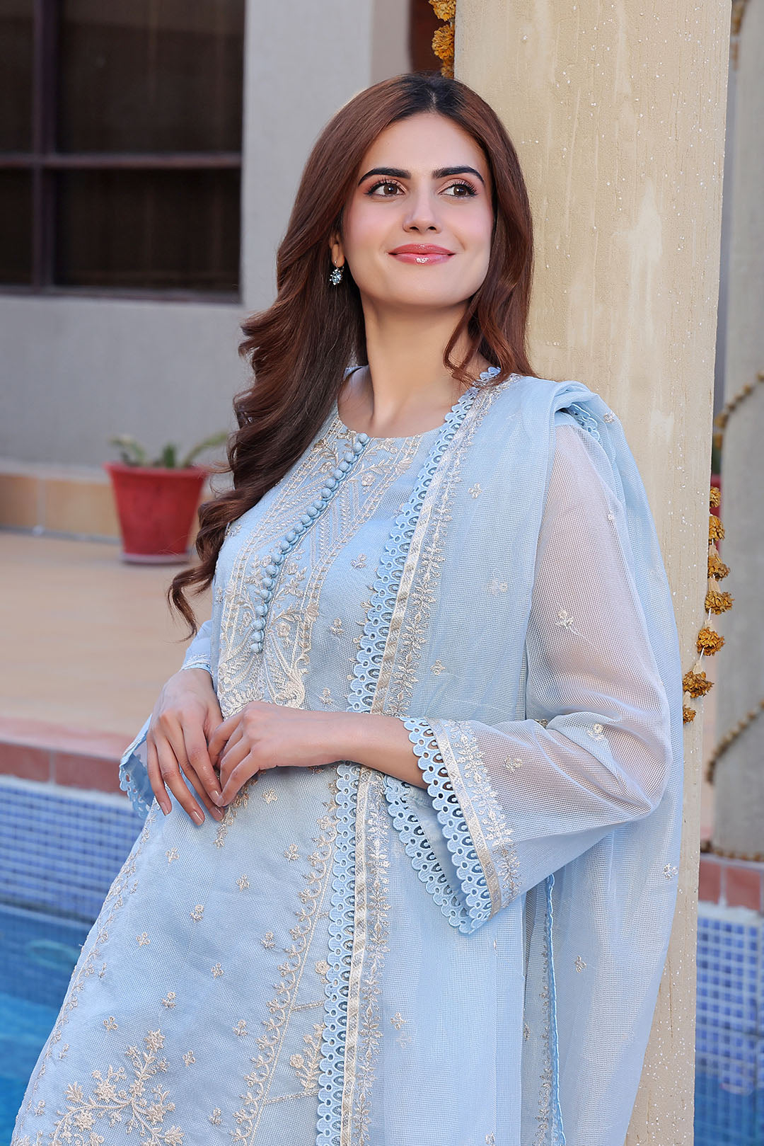 Unstitched Embroidered Khaddi Net Suit | UN-S8002