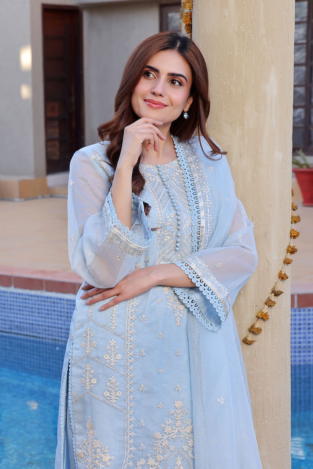 Unstitched Embroidered Khaddi Net Suit | UN-S8002