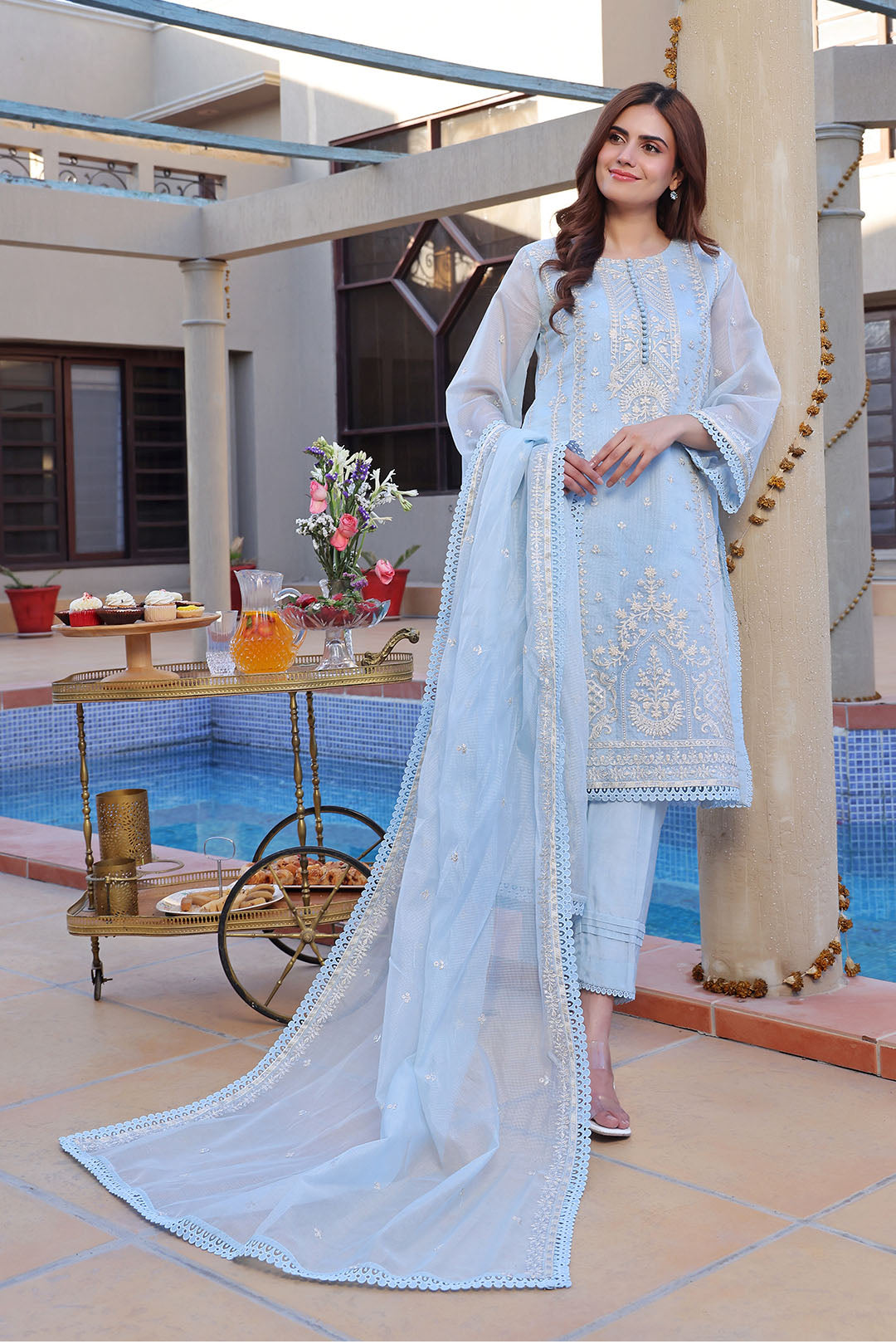 Unstitched Embroidered Khaddi Net Suit | UN-S8002
