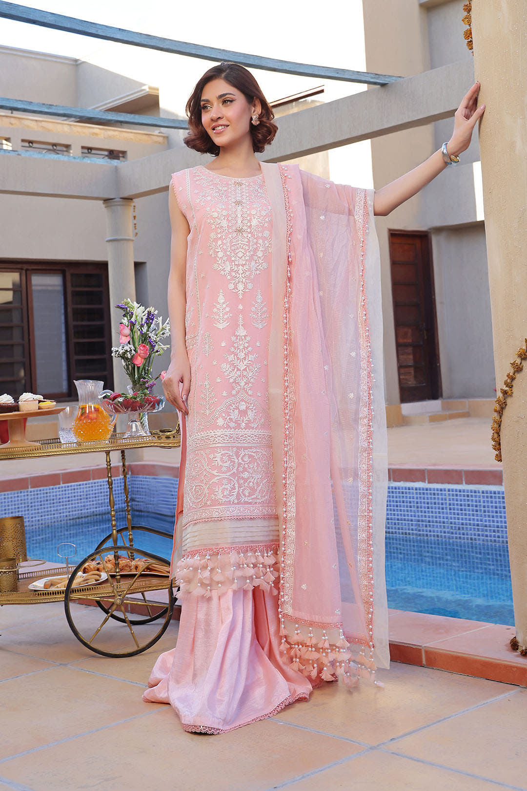 SANA'S red embroidered net suit Pakistan occasion wear