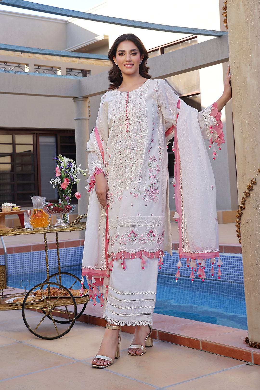Unstitched Embroidered Khaddi Net Suit | UN-S8004