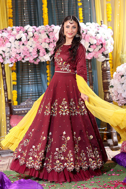 Resham Embroidered Raw Silk Lehenga Choli | SHENDI | L123274