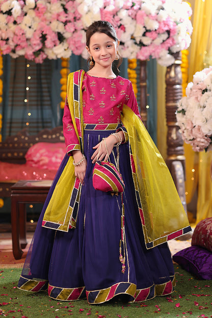 HANDWORK EMBROIDERED RAW SILK & NET LEHENGA CHOLI SHENDI | L3281