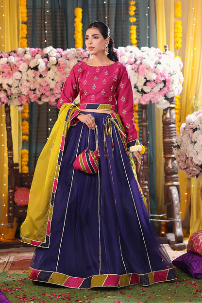 Handwork Embroidered Raw Silk & Net Lehenga Choli | SHENDI | L123281