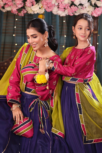 HANDWORK EMBROIDERED RAW SILK & NET LEHENGA CHOLI SHENDI | L3281