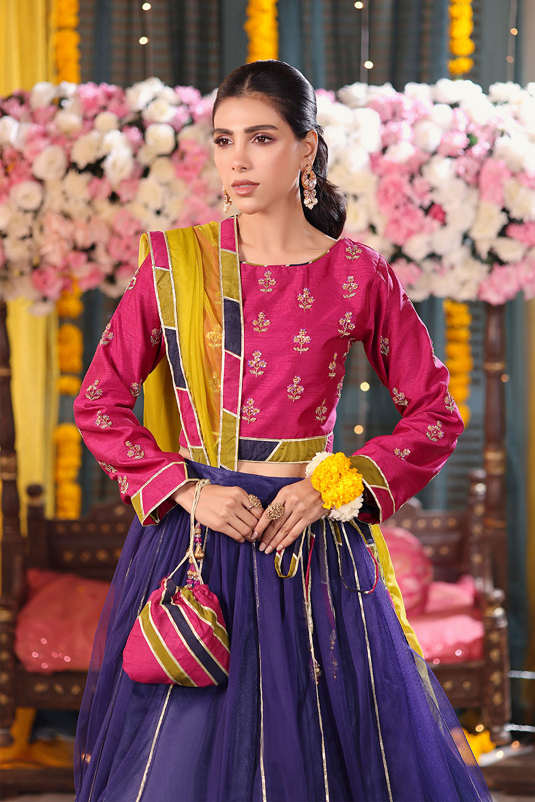 Handwork Embroidered Raw Silk & Net Lehenga Choli | SHENDI | L123281