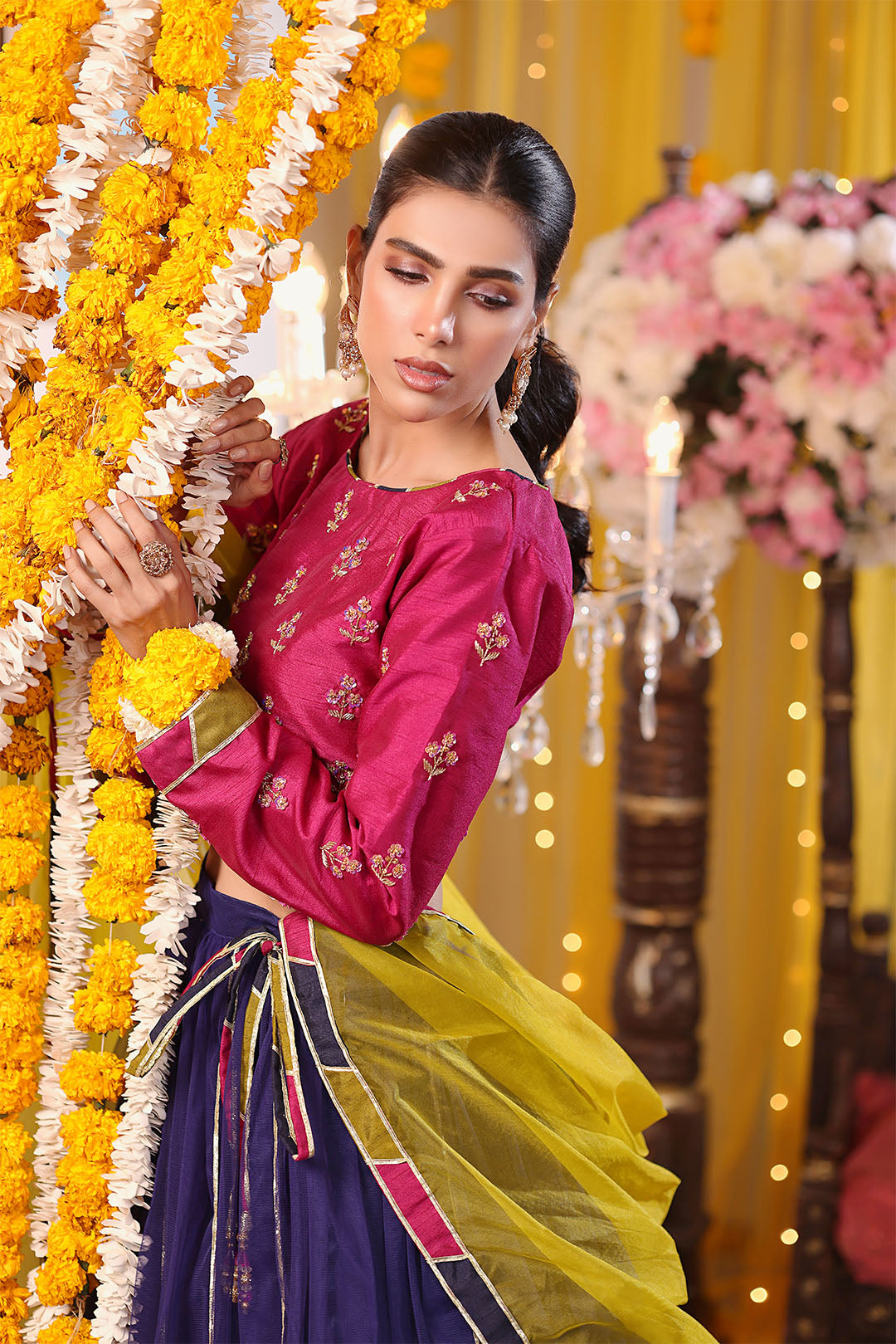 Handwork Embroidered Raw Silk & Net Lehenga Choli | SHENDI | L123281